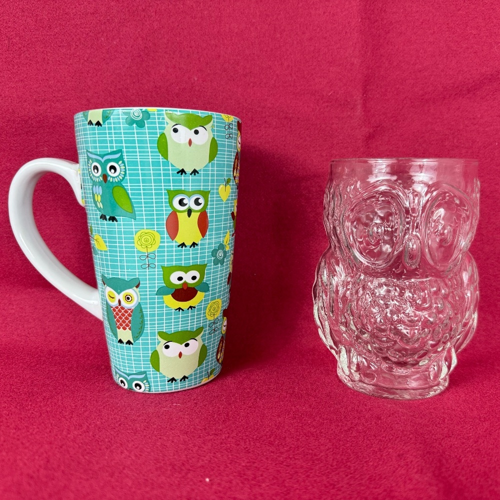 Owl Glass and Owl Coffee Mug Set